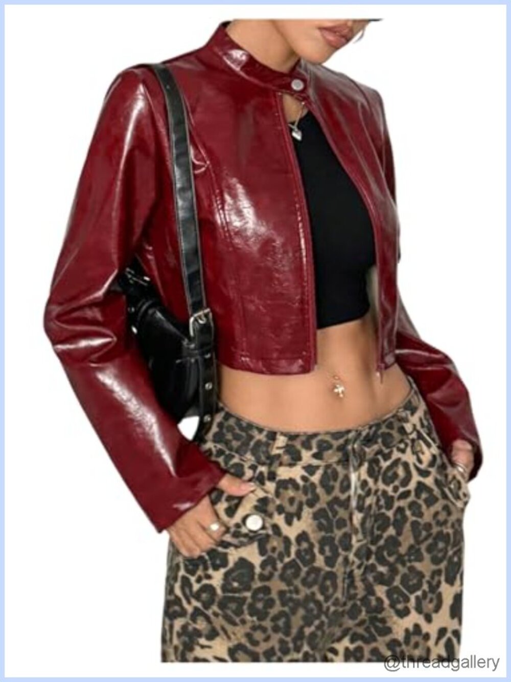 Leather Cropped Jacket Y2k Bomber Zip Up Motorcycle Jacket
